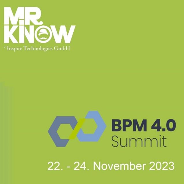KI- und NO-CODE-BPM-Spezialist MR.KNOW auf dem BPM 4.0 Summit 2023 (Bildquelle: Bild: BPM 4.0 Summit) KI- und NO-CODE-BPM-Spezialist MR.KNOW auf dem BPM 4.0 Summit 2023 (Bildquelle: Bild: BPM 4.0 Summit)