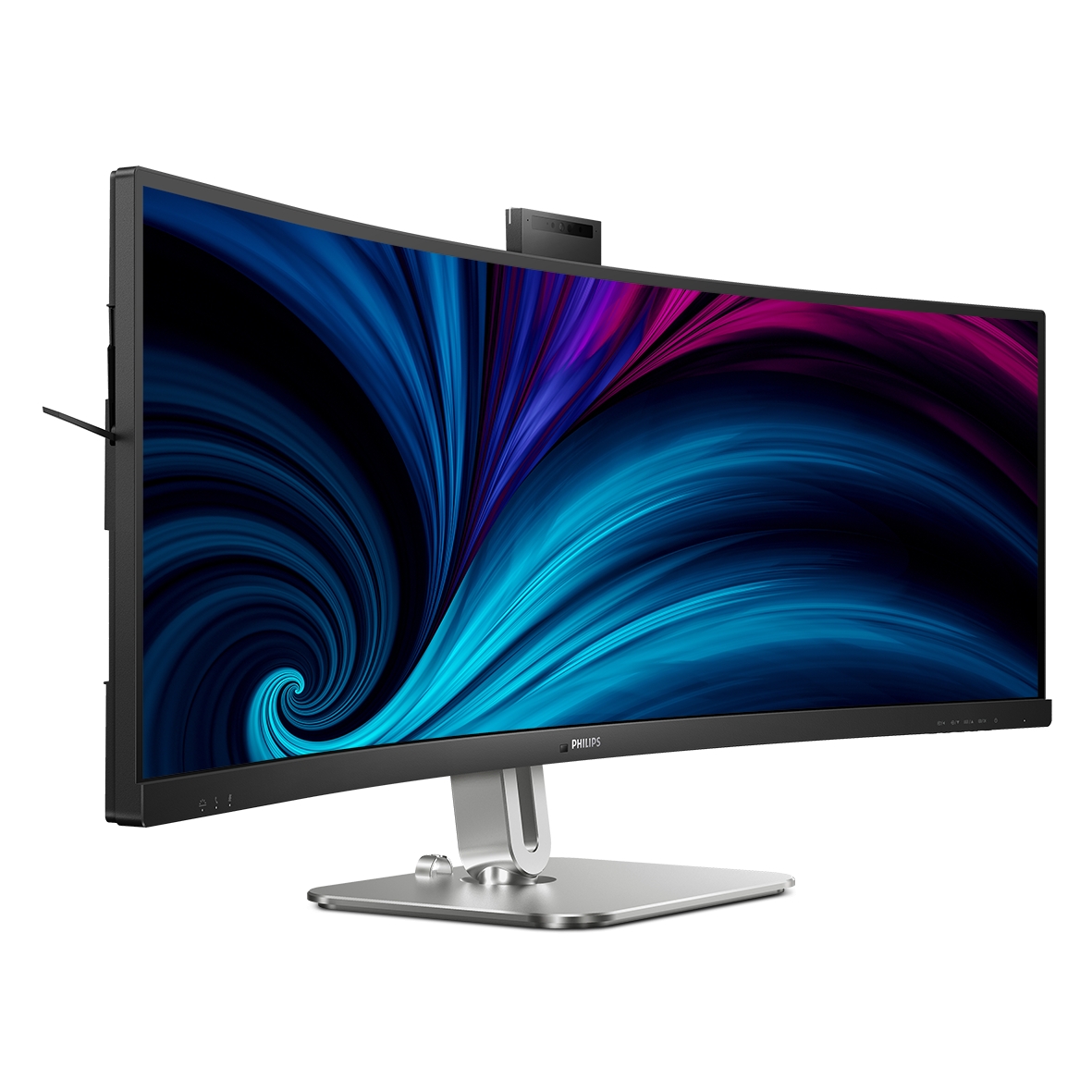 Der 48,8" Philips 49B2U5900CH mit Busylight, 5-MP-Webcam und Headset-Halter. (Die Bildrechte liegen bei dem Verfasser der Mitteilung.) Der 48,8" Philips 49B2U5900CH mit Busylight, 5-MP-Webcam und Headset-Halter. (Die Bildrechte liegen bei dem Verfasser der Mitteilung.)