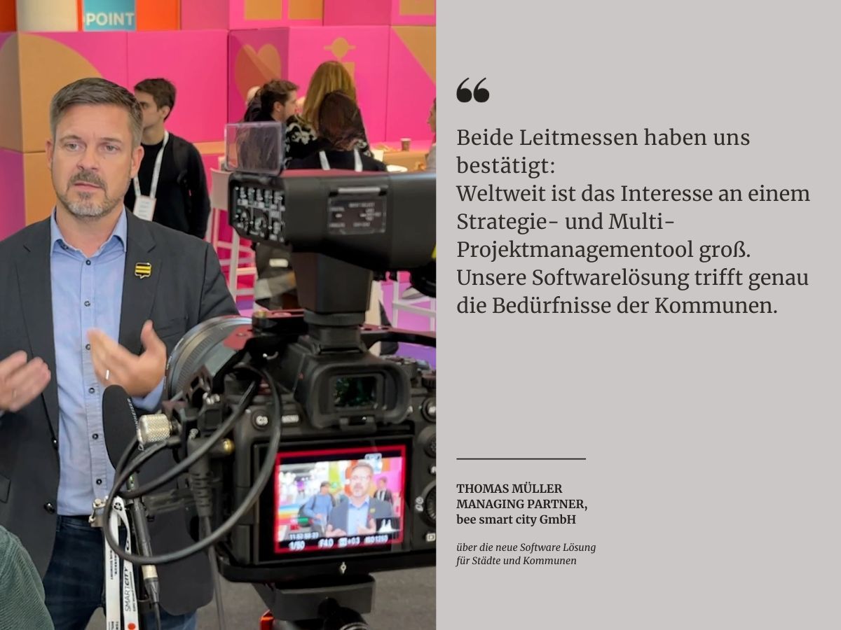 Statement Thomas Müller von bee smart city über den Erfolg der Smart City Toolbox auf den Leitmessen (© bee smart city) Statement Thomas Müller von bee smart city über den Erfolg der Smart City Toolbox auf den Leitmessen (© bee smart city)
