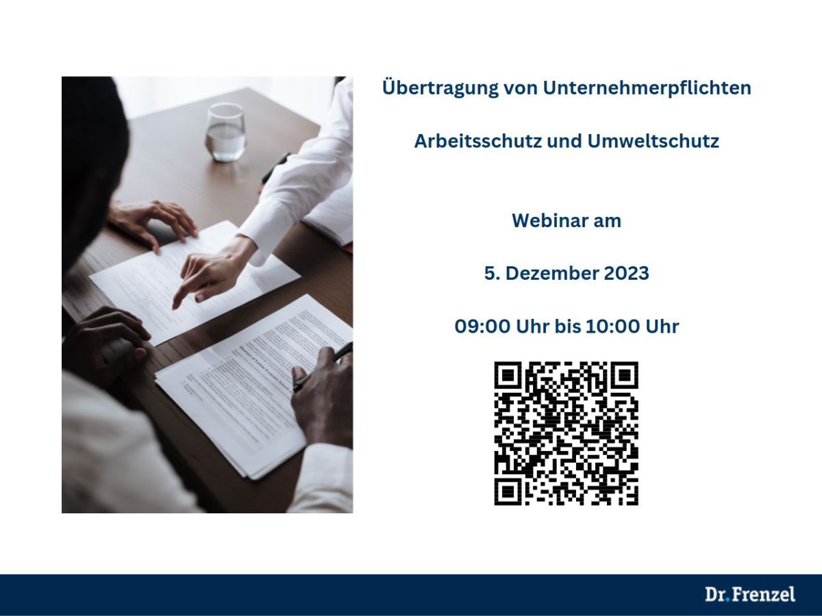 Webinar | Übertragung Unternehmerpflichten (© DR. Hartmut Frenzel) Webinar | Übertragung Unternehmerpflichten (© DR. Hartmut Frenzel)
