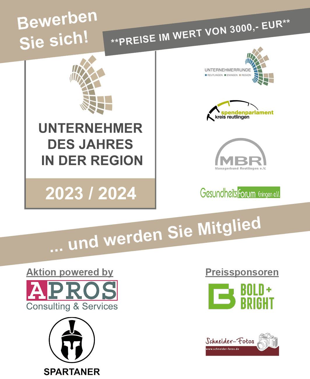 Firmen bewerben sich fuer Auszeichnung Unternehmer des Jahres in der Region Reutlingen 2024 (Die Bildrechte liegen bei dem Verfasser der Mitteilung.)