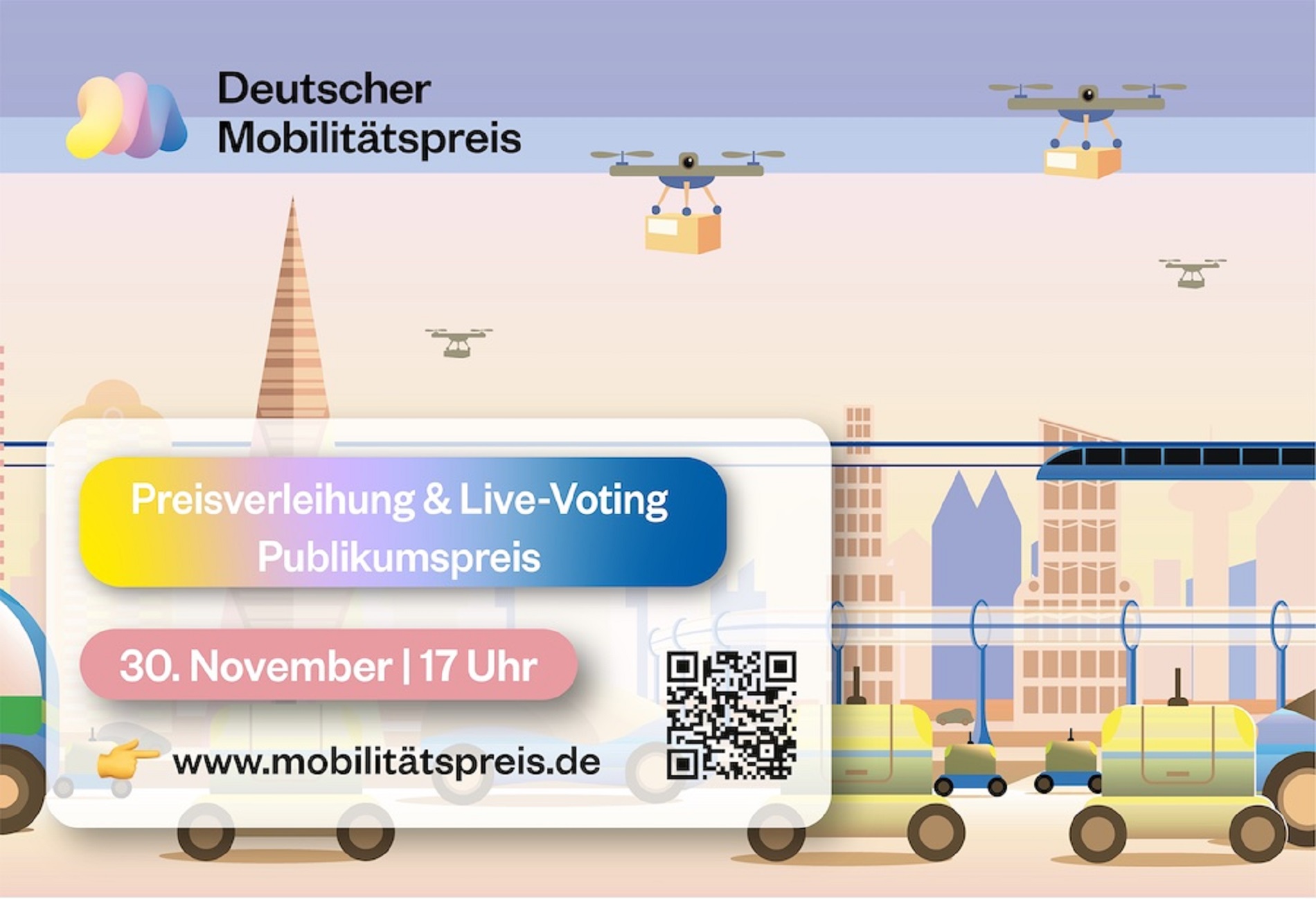 Die Shortlist steht fest. Der Deutsche Mobilitätspreis wird am 30. November im KINDL Berlin verliehen. Die Shortlist steht fest. Der Deutsche Mobilitätspreis wird am 30. November im KINDL Berlin verliehen.