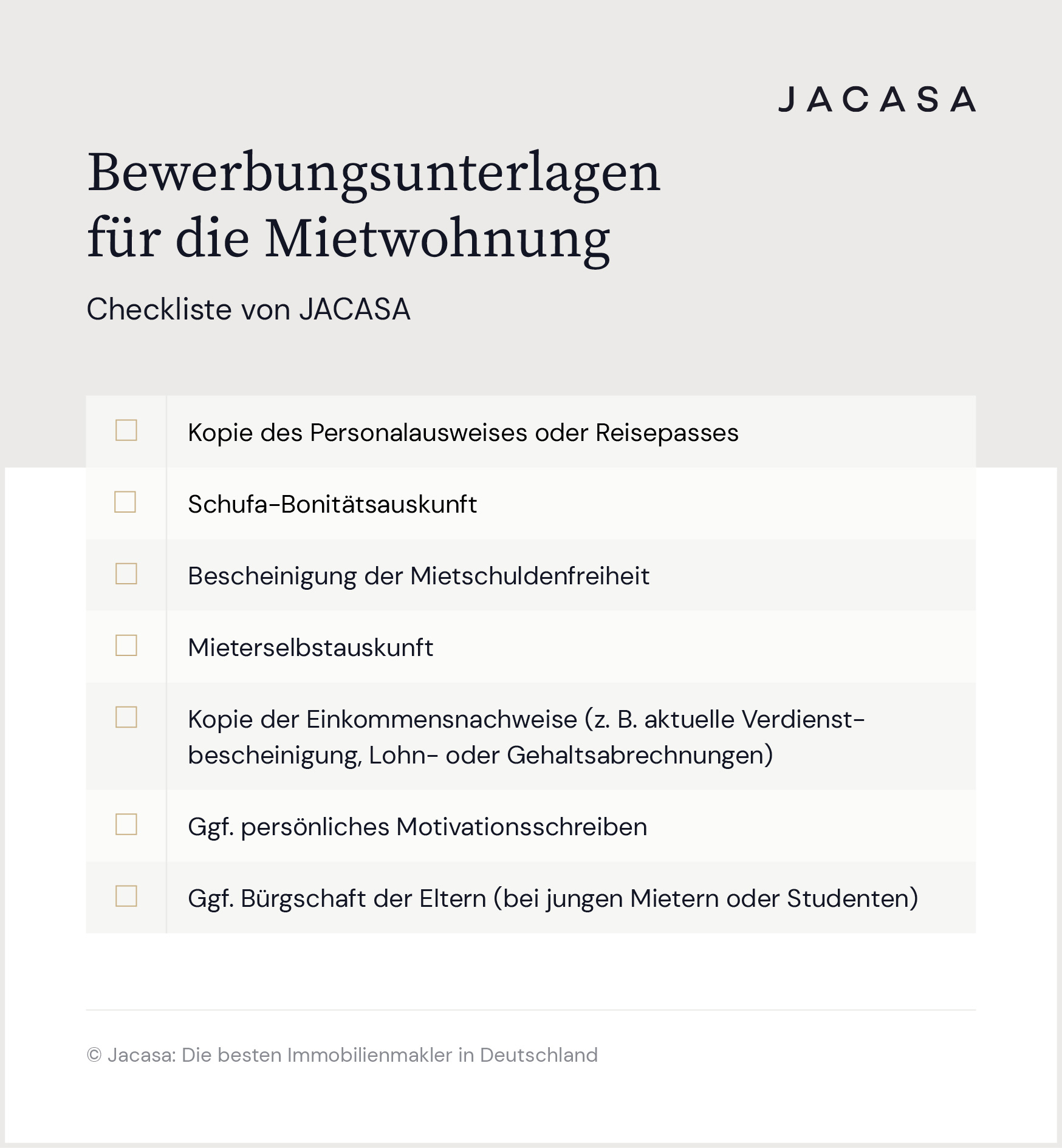 Tipp von Jacasa: Diese Unterlagen sollte man für die Wohnungssuche vorbereiten. (Die Bildrechte liegen bei dem Verfasser der Mitteilung.)