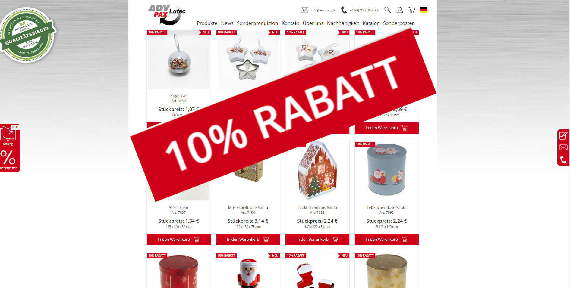 Festliche Weihnachtsdosen von ADV PAX Lutec - 10% Rabatt bis 14.12. Festliche Weihnachtsdosen von ADV PAX Lutec - 10% Rabatt bis 14.12.