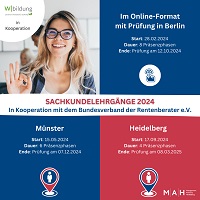 3 Sachkundelehrgänge Rentenberater*in 2024
