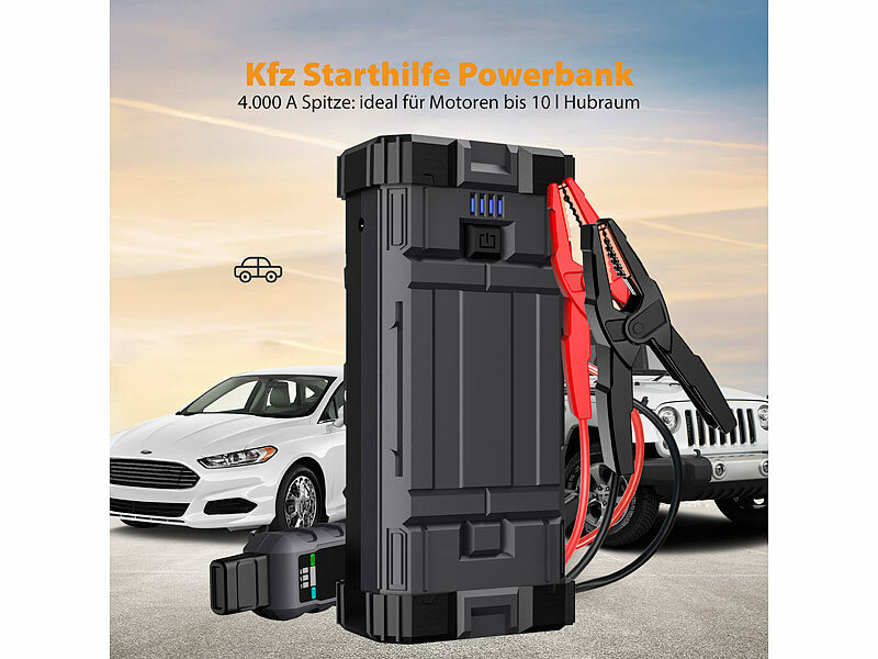 revolt Kfz-Starthilfe-Powerbank PB-155.kfz bis 10l Hubraum, 4.000A, 19,2Ah Akku, www.pearl.de (Die Bildrechte liegen bei dem Verfasser der Mitteilung.) revolt Kfz-Starthilfe-Powerbank PB-155.kfz bis 10l Hubraum, 4.000A, 19,2Ah Akku, www.pearl.de (Die Bildrechte liegen bei dem Verfasser der Mitteilung.)