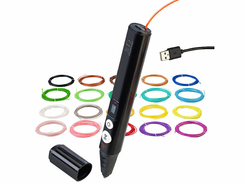 FreeSculpt Kompakter 3D-Stift, USB-C-Stromversorgung, 20 bunte PLA-Filamente, www.pearl.de (Die Bildrechte liegen bei dem Verfasser der Mitteilung.)