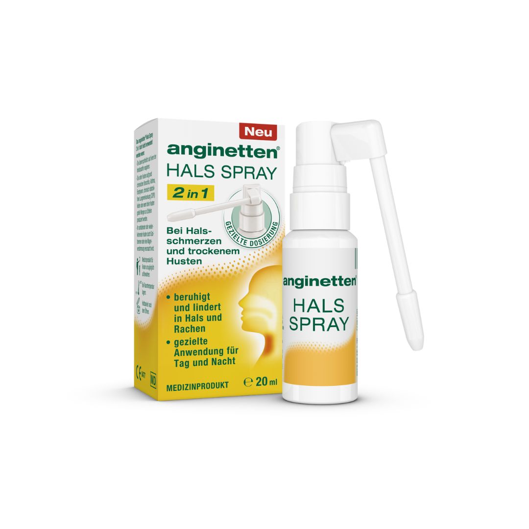 anginetten® Hals Spray 2 in 1 zur Unterstützung bei Halsschmerzen und trockenem Husten