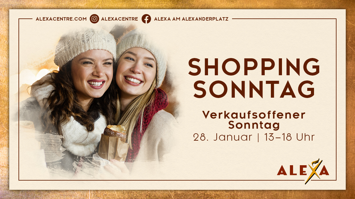 Am 28. Januar lädt das ALEXA zum ersten Shoppingsonntag des Jahres 2024 ein (Bildquelle: Sierra Germany) Am 28. Januar lädt das ALEXA zum ersten Shoppingsonntag des Jahres 2024 ein (Bildquelle: Sierra Germany)