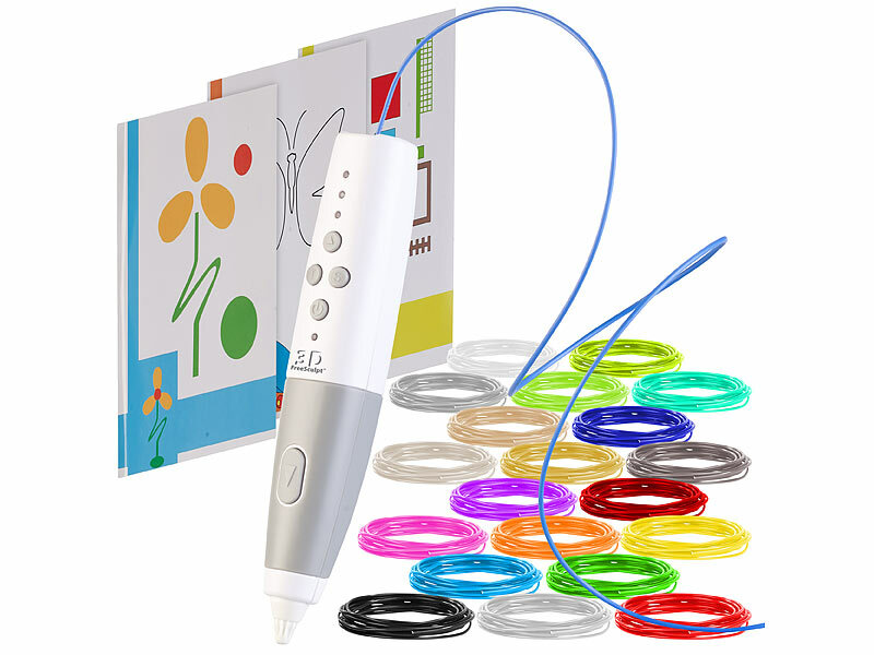 FreeSculpt 3D-Drucker-Stift 3D-free V2, Akku, 20 bunte PCL-Filamente, www.pearl.de (Die Bildrechte liegen bei dem Verfasser der Mitteilung.) FreeSculpt 3D-Drucker-Stift 3D-free V2, Akku, 20 bunte PCL-Filamente, www.pearl.de (Die Bildrechte liegen bei dem Verfasser der Mitteilung.)
