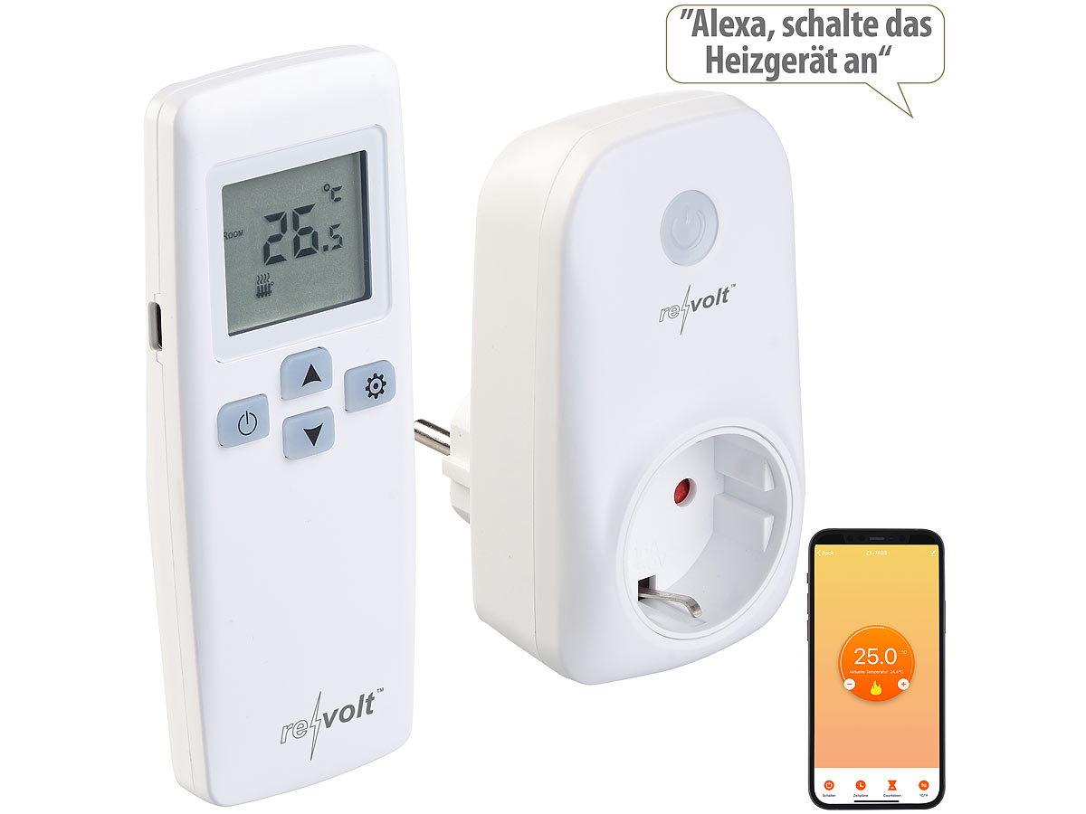 revolt WLAN-Steckdosen-Thermostat mit Sensor-Fernbedienung, App, Sprachbefehl, www.pearl.de (Die Bildrechte liegen bei dem Verfasser der Mitteilung.) revolt WLAN-Steckdosen-Thermostat mit Sensor-Fernbedienung, App, Sprachbefehl, www.pearl.de (Die Bildrechte liegen bei dem Verfasser der Mitteilung.)