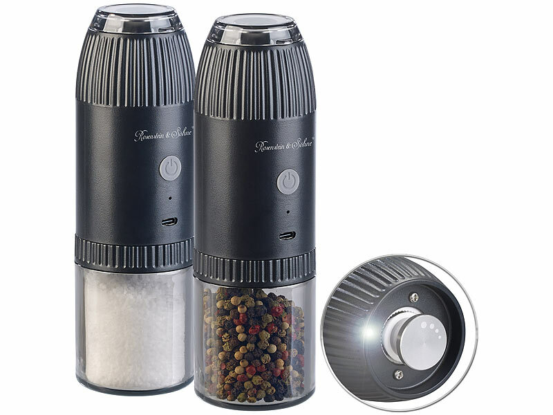 Rosenstein& Söhne 2er-Set Akku-Salz-& Pfeffermühlen, Kippsensor, Keramik-Mahlwerk, www.pearl.de (Die Bildrechte liegen bei dem Verfasser der Mitteilung.)