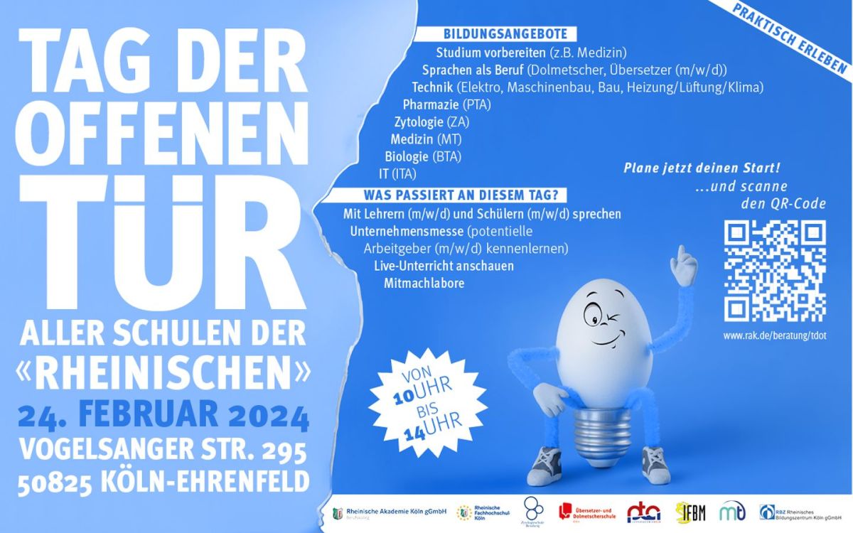 Am 24. Februar 2024 laden alle Schulen der Rheinischen in Köln zum Tag der offenen Tür ein. (© RAK/RBZ) Am 24. Februar 2024 laden alle Schulen der Rheinischen in Köln zum Tag der offenen Tür ein. (© RAK/RBZ)