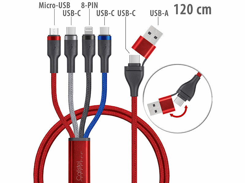 Callstel 8in1-Lade-/Datenkabel USB-C/A zu USB-C/Micro-USB/Lightning 60 Watt, www.pearl.de (Die Bildrechte liegen bei dem Verfasser der Mitteilung.) Callstel 8in1-Lade-/Datenkabel USB-C/A zu USB-C/Micro-USB/Lightning 60 Watt, www.pearl.de (Die Bildrechte liegen bei dem Verfasser der Mitteilung.)