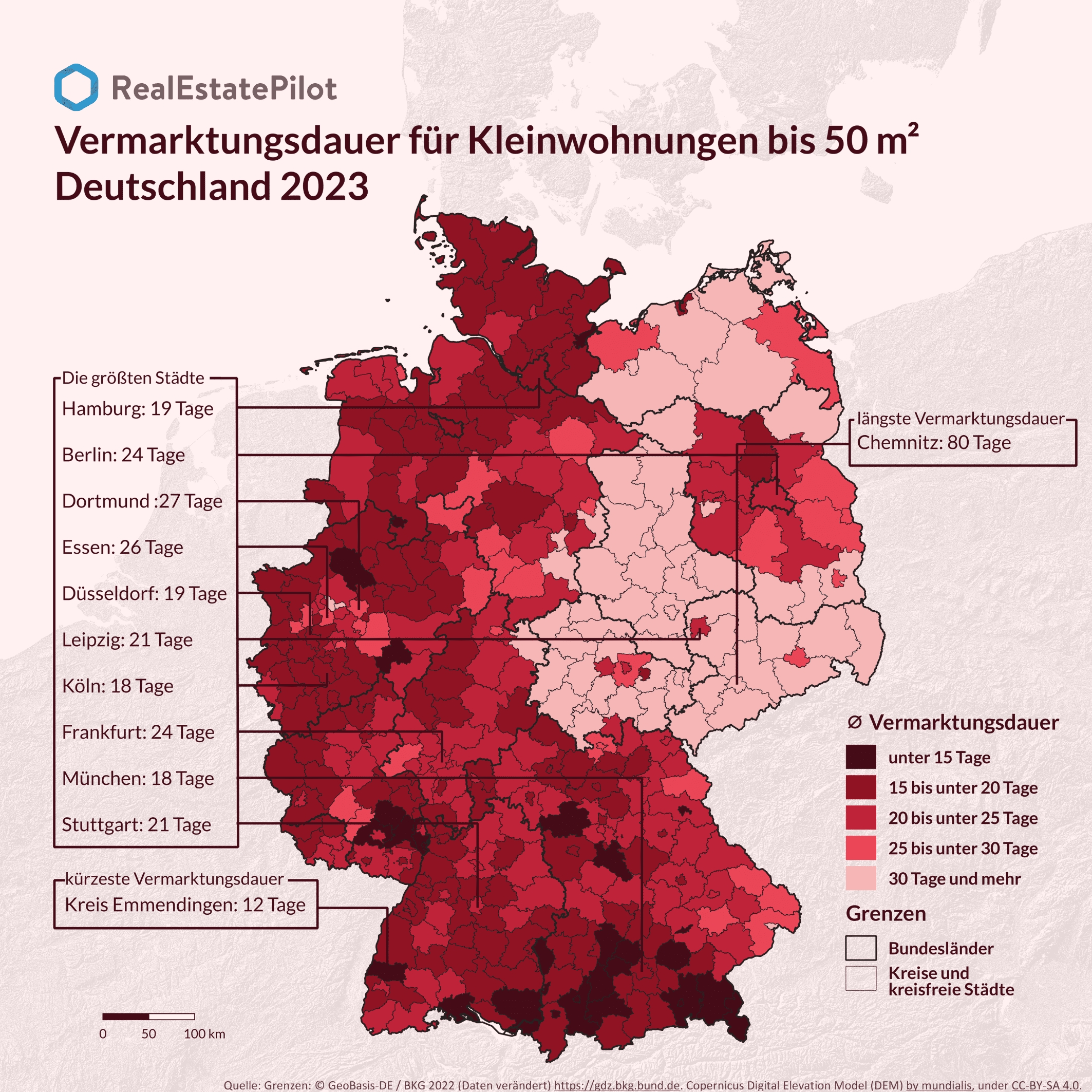 Karte zur Angebotsdauer für Kleinwohnungen 2023 (Die Bildrechte liegen bei dem Verfasser der Mitteilung.) Karte zur Angebotsdauer für Kleinwohnungen 2023 (Die Bildrechte liegen bei dem Verfasser der Mitteilung.)