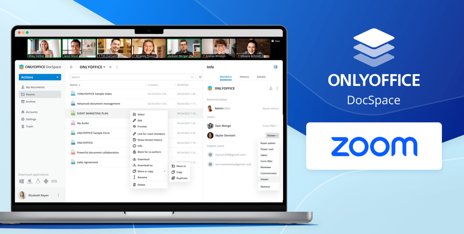 Mit der ONLYOFFICE DocSpace-App können Teams direkt in Zoom-Calls gemeinsam Dokumente bearbeiten und teilen Mit der ONLYOFFICE DocSpace-App können Teams direkt in Zoom-Calls gemeinsam Dokumente bearbeiten und teilen