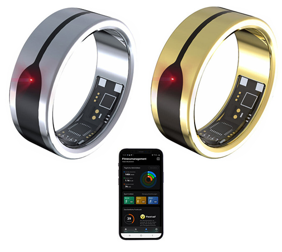 newgen medicals Fitnesstracker-Ring, Herzfrequenz-& SpO2-Anzeige, 2 mm, silber/gold, www.pearl.de (Die Bildrechte liegen bei dem Verfasser der Mitteilung.) newgen medicals Fitnesstracker-Ring, Herzfrequenz-& SpO2-Anzeige, 2 mm, silber/gold, www.pearl.de (Die Bildrechte liegen bei dem Verfasser der Mitteilung.)