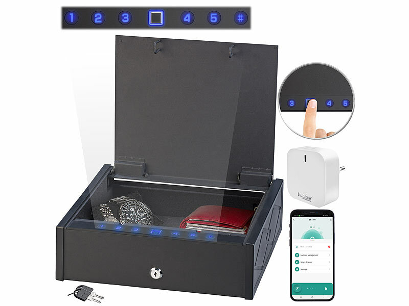 Xcase Smarter Tresor mit biometrischer Fingerabdruckerkennung, App& opt. Gateway, www.pearl.de (Die Bildrechte liegen bei dem Verfasser der Mitteilung.) Xcase Smarter Tresor mit biometrischer Fingerabdruckerkennung, App& opt. Gateway, www.pearl.de (Die Bildrechte liegen bei dem Verfasser der Mitteilung.)
