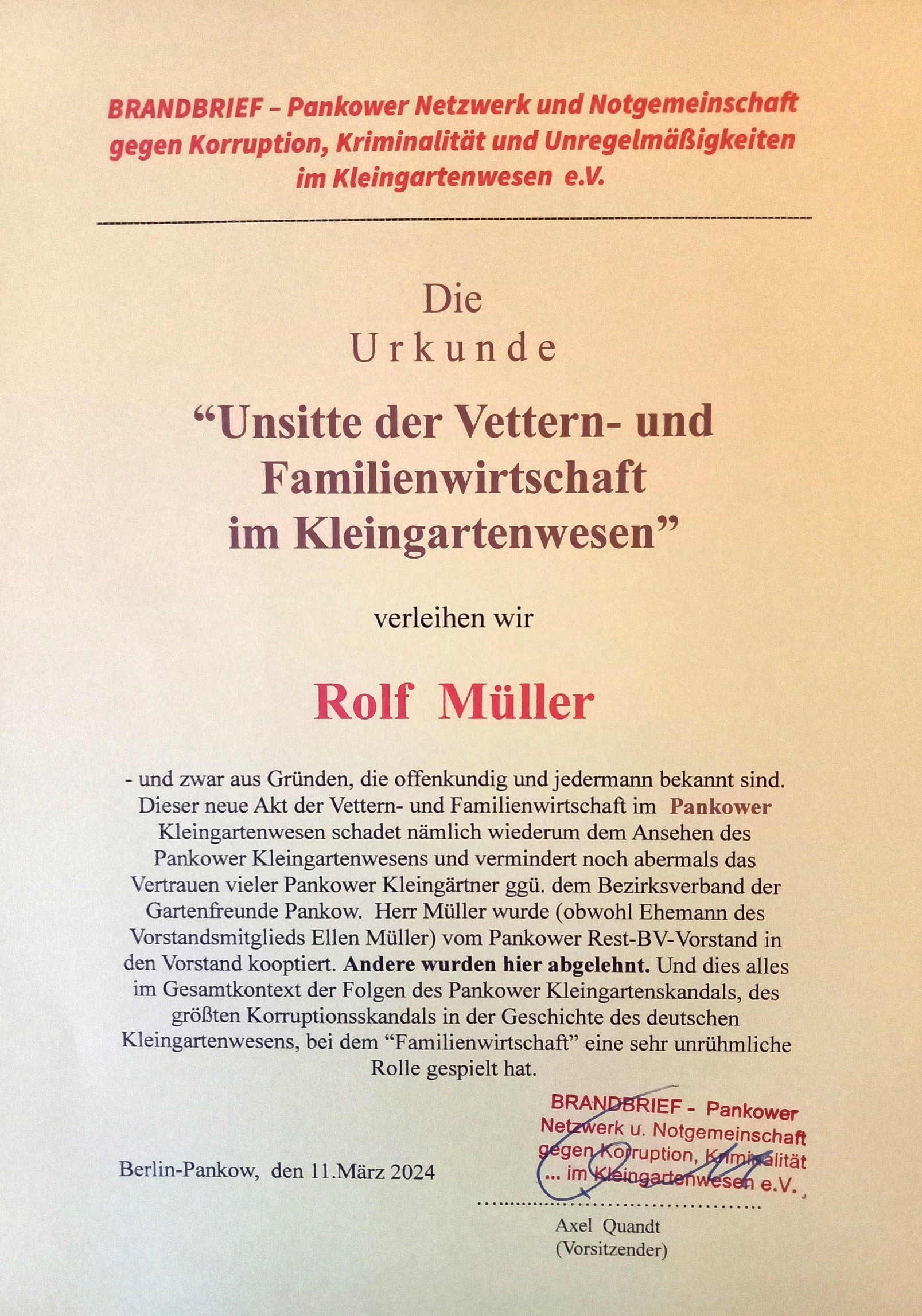 Zur Unsitte der Vettern und Familienwirtschaft beim Bezirksverband der Gartenfreunde Pankow ! Zur Unsitte der Vettern und Familienwirtschaft beim Bezirksverband der Gartenfreunde Pankow !