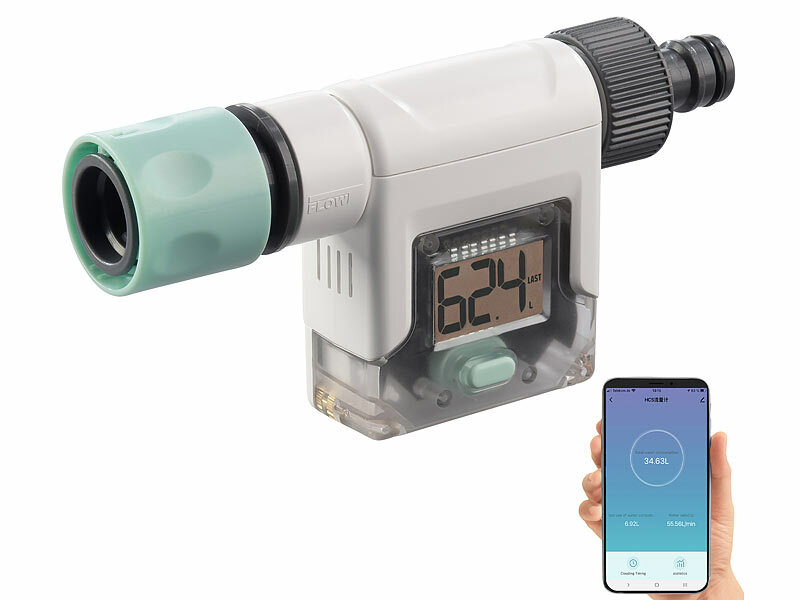 Royal Gardineer Smart-Wasserzähler WZ-300.app für den Gartenschlauch mit Display, www.pearl.de (Die Bildrechte liegen bei dem Verfasser der Mitteilung.) Royal Gardineer Smart-Wasserzähler WZ-300.app für den Gartenschlauch mit Display, www.pearl.de (Die Bildrechte liegen bei dem Verfasser der Mitteilung.)