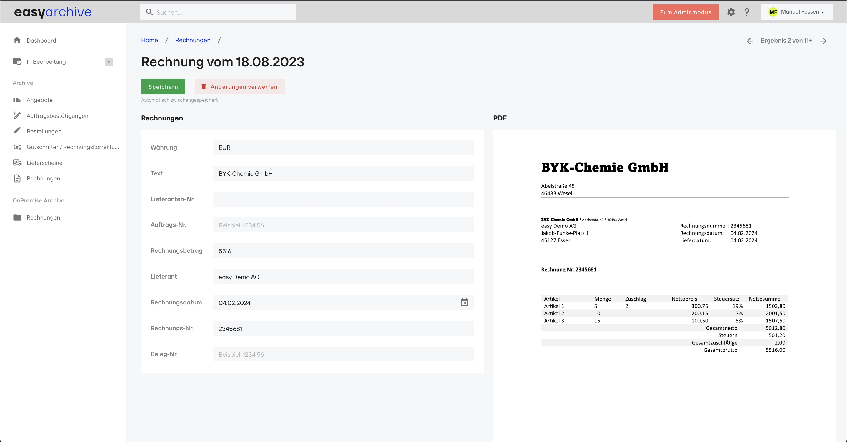 Screenshot von easy archive (Die Bildrechte liegen bei dem Verfasser der Mitteilung.) Screenshot von easy archive (Die Bildrechte liegen bei dem Verfasser der Mitteilung.)