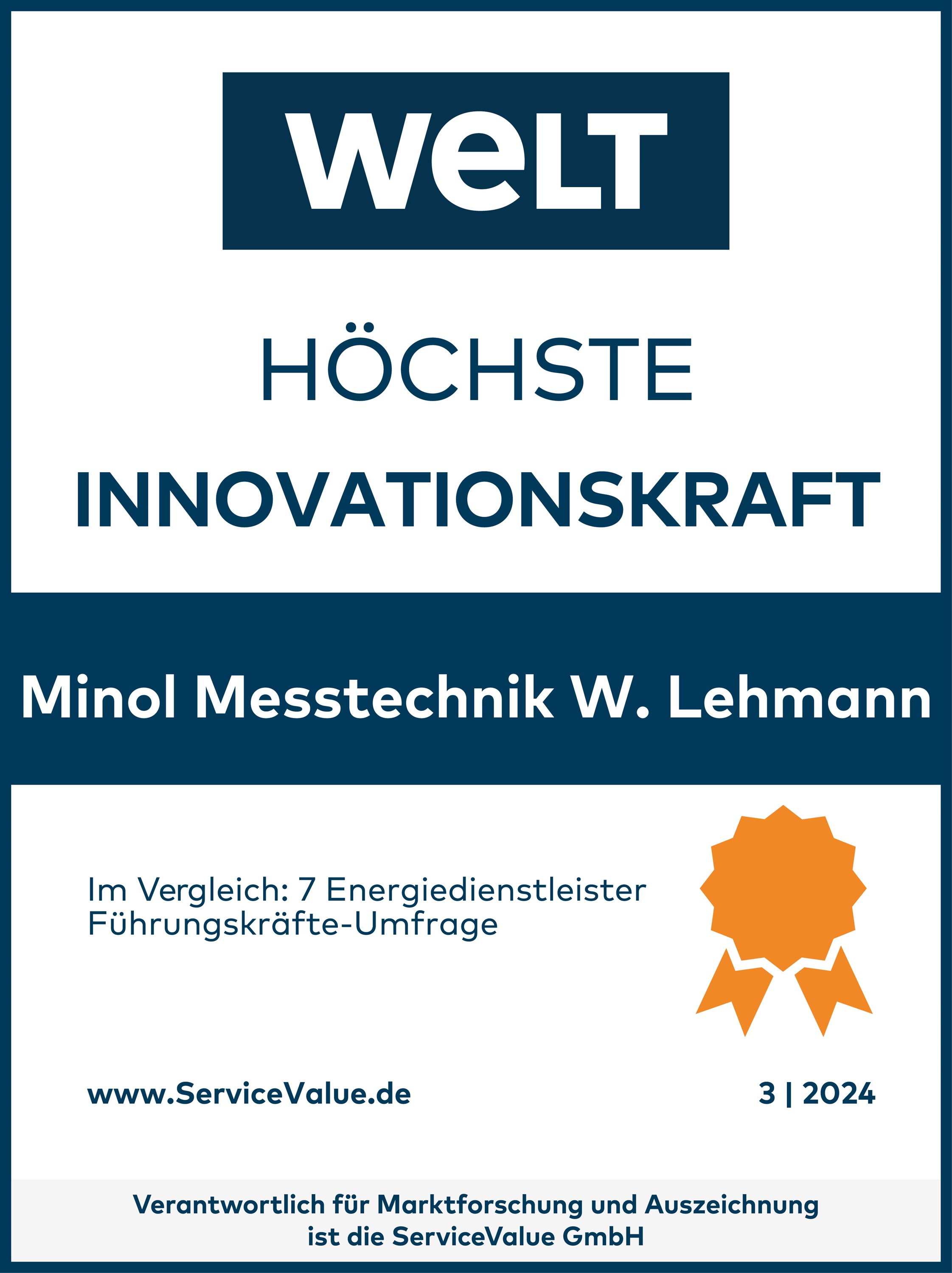 Die WELT-Studie zeichnet Minol zum vierten Mal als innovativster Energiedienstleister aus. (Die Bildrechte liegen bei dem Verfasser der Mitteilung.)