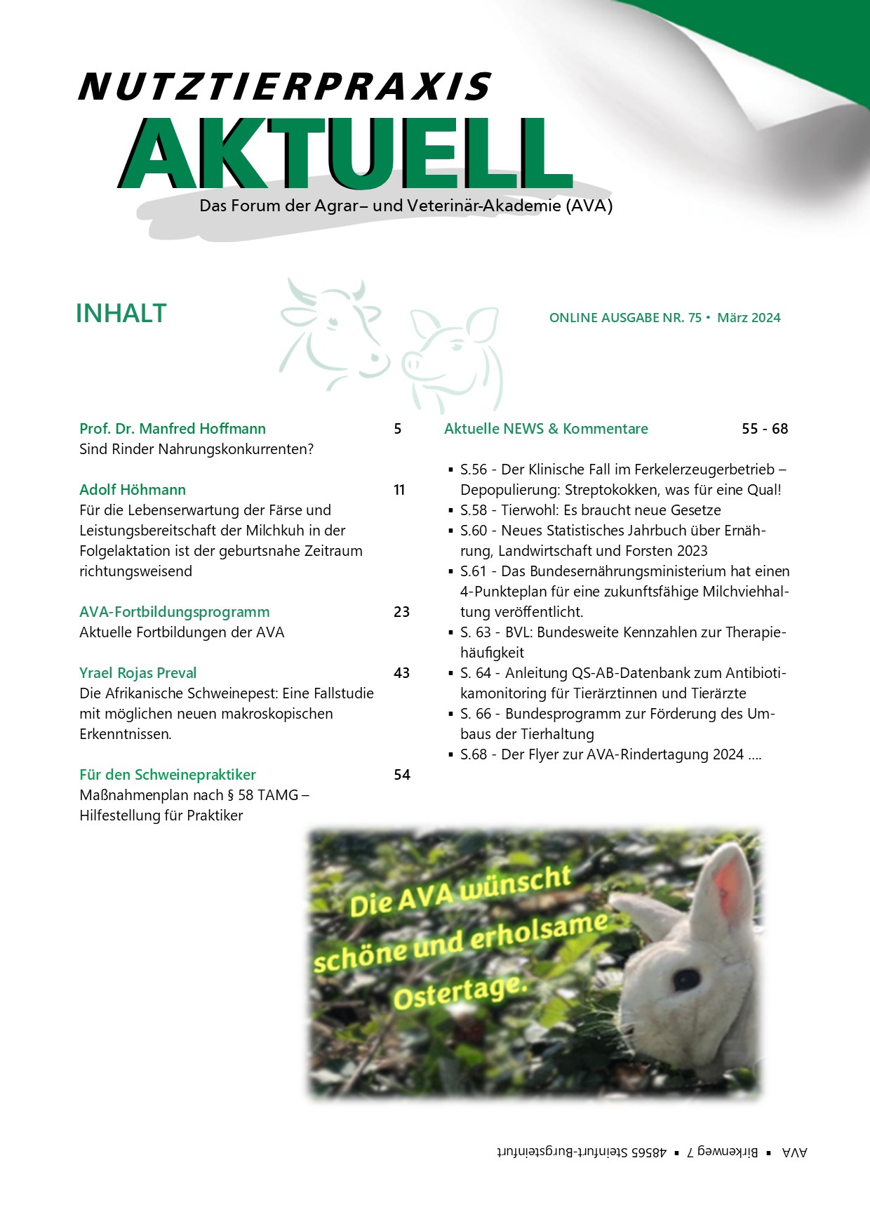 Die aktuelle Ausgabe, Nr. 75, der NUTZTIERPRAXIS AKTUELL (NPA) der AVA Die aktuelle Ausgabe, Nr. 75, der NUTZTIERPRAXIS AKTUELL (NPA) der AVA