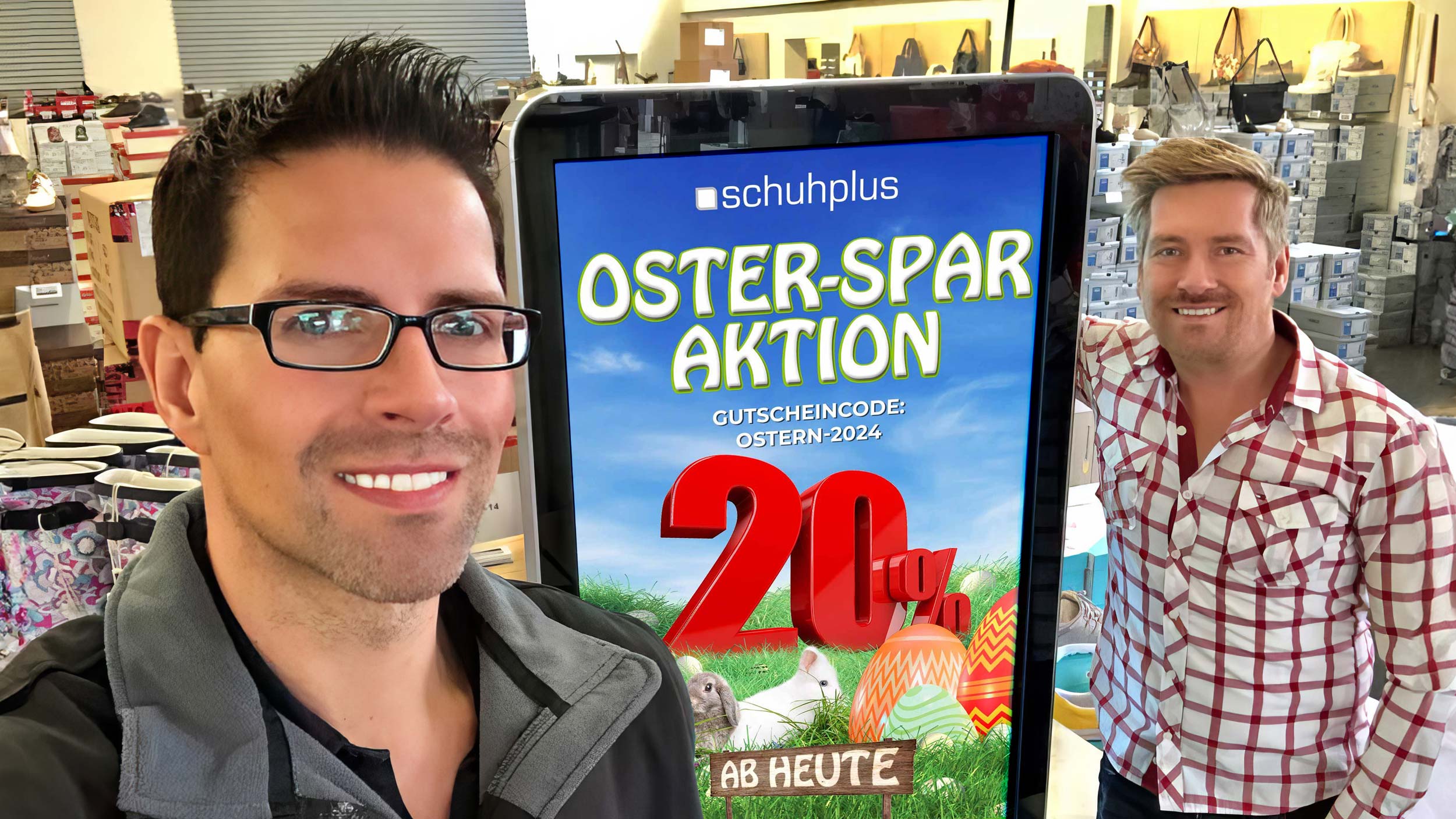 Auf in die Osterzeit! Die schuhplus-Chefs Georg Mahn und Kay Zimmer (v.l.) eröffnen den Oster-SALE (Die Bildrechte liegen bei dem Verfasser der Mitteilung.) Auf in die Osterzeit! Die schuhplus-Chefs Georg Mahn und Kay Zimmer (v.l.) eröffnen den Oster-SALE (Die Bildrechte liegen bei dem Verfasser der Mitteilung.)