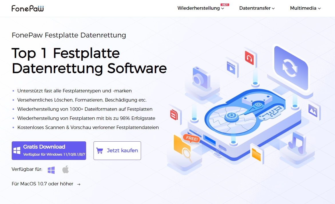 FonePaw Festplatte Datenrettung - Datenrettung mit einem Klick (Die Bildrechte liegen bei dem Verfasser der Mitteilung.) FonePaw Festplatte Datenrettung - Datenrettung mit einem Klick (Die Bildrechte liegen bei dem Verfasser der Mitteilung.)