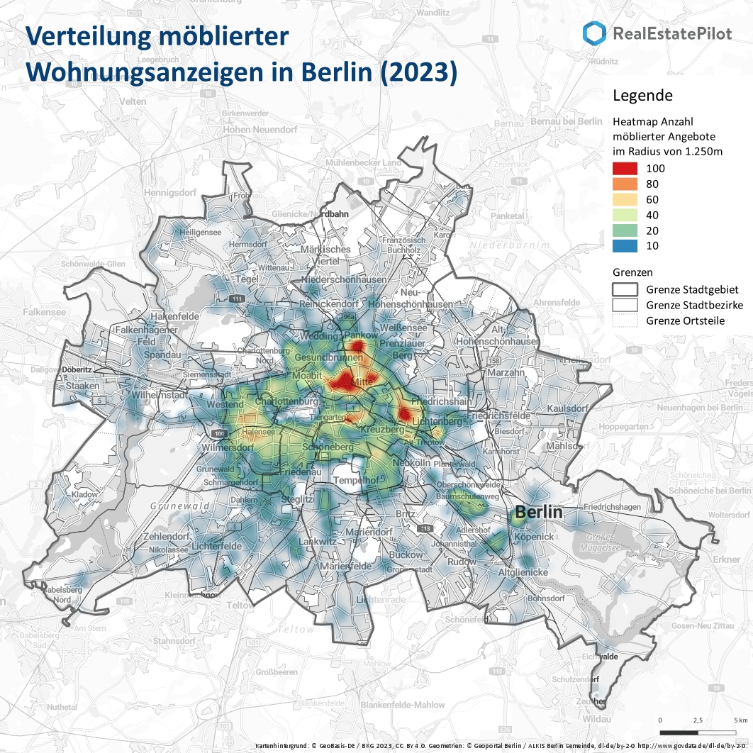 Wo werden die meisten möblierten Mietangeboten in Berlin angeboten? (Die Bildrechte liegen bei dem Verfasser der Mitteilung.)