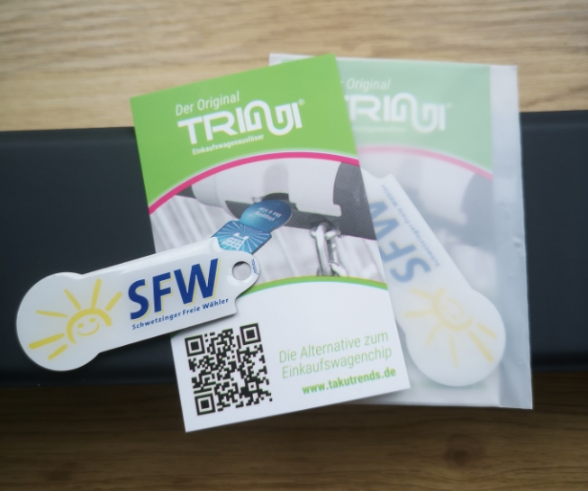 Triggi Einkaufswagenlöser als Werbeartikel (Die Bildrechte liegen bei dem Verfasser der Mitteilung.)