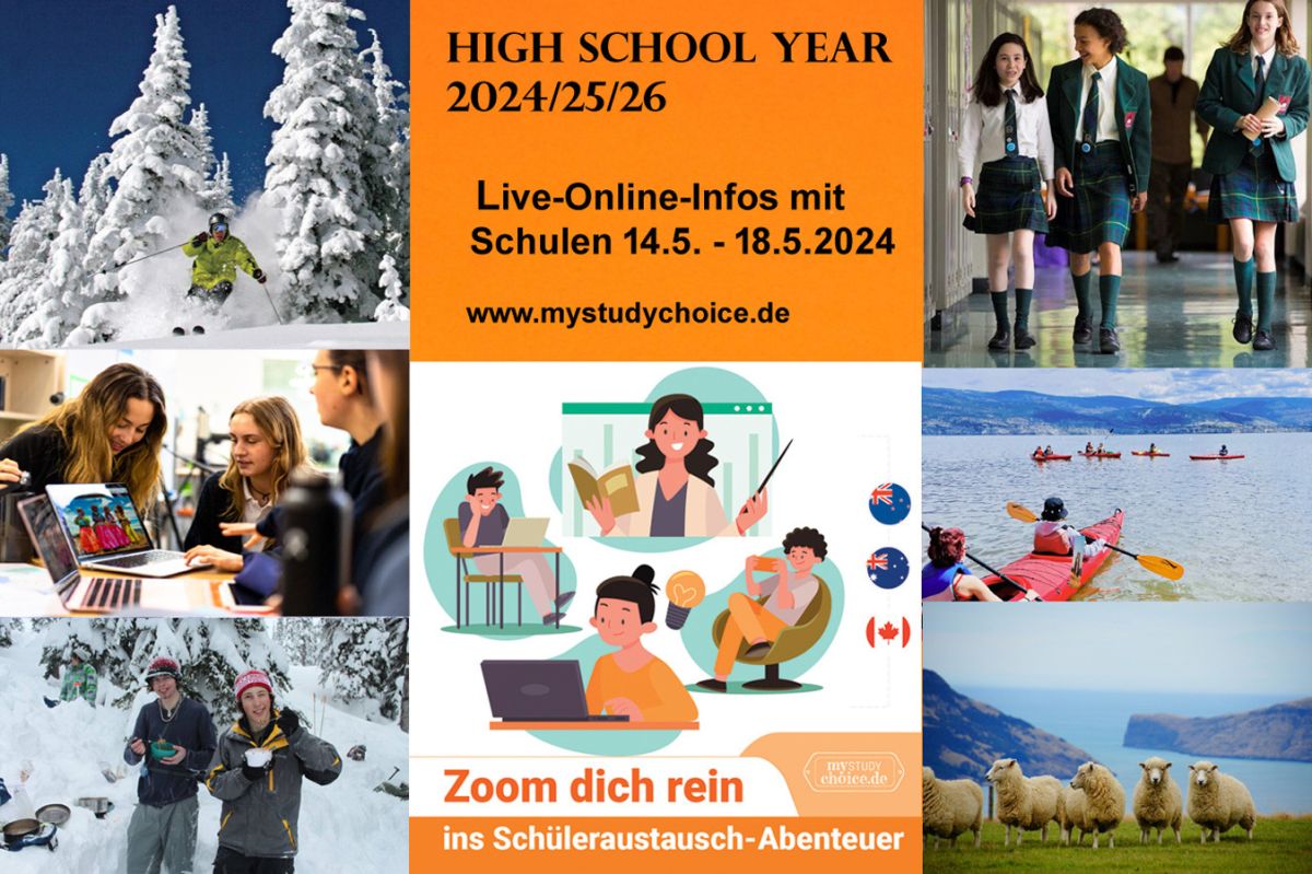 Vom 14. bis 18. Mai informieren live& online Schulen aus Kanada und Down Under über ein Auslandsjahr (© MyStudyChoice) Vom 14. bis 18. Mai informieren live& online Schulen aus Kanada und Down Under über ein Auslandsjahr (© MyStudyChoice)