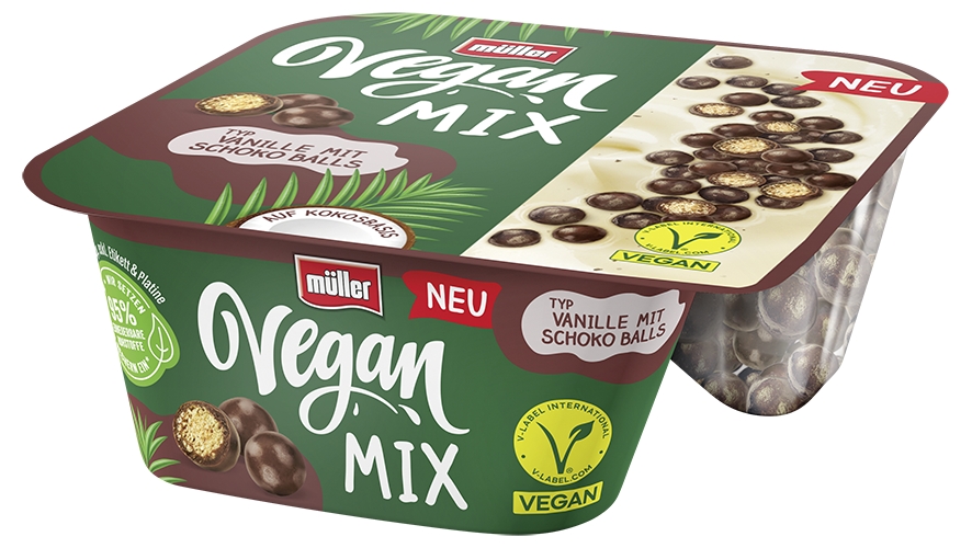 Den neuen Müller Vegan Mix gibt es ab Juni 2024 in zwei Sorten. (Bildquelle: Molkerei Alois Müller GmbH& Co. KG) Den neuen Müller Vegan Mix gibt es ab Juni 2024 in zwei Sorten. (Bildquelle: Molkerei Alois Müller GmbH& Co. KG)