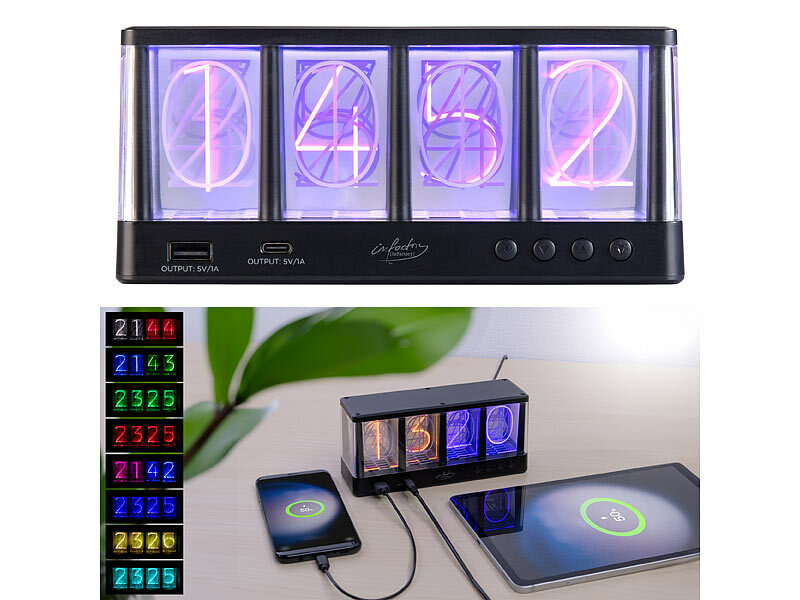 infactory Tischuhr in Röhren-Optik, RGB-LEDs, USB-A/C-Anschluss, USB-betrieben, www.pearl.de (Die Bildrechte liegen bei dem Verfasser der Mitteilung.) infactory Tischuhr in Röhren-Optik, RGB-LEDs, USB-A/C-Anschluss, USB-betrieben, www.pearl.de (Die Bildrechte liegen bei dem Verfasser der Mitteilung.)