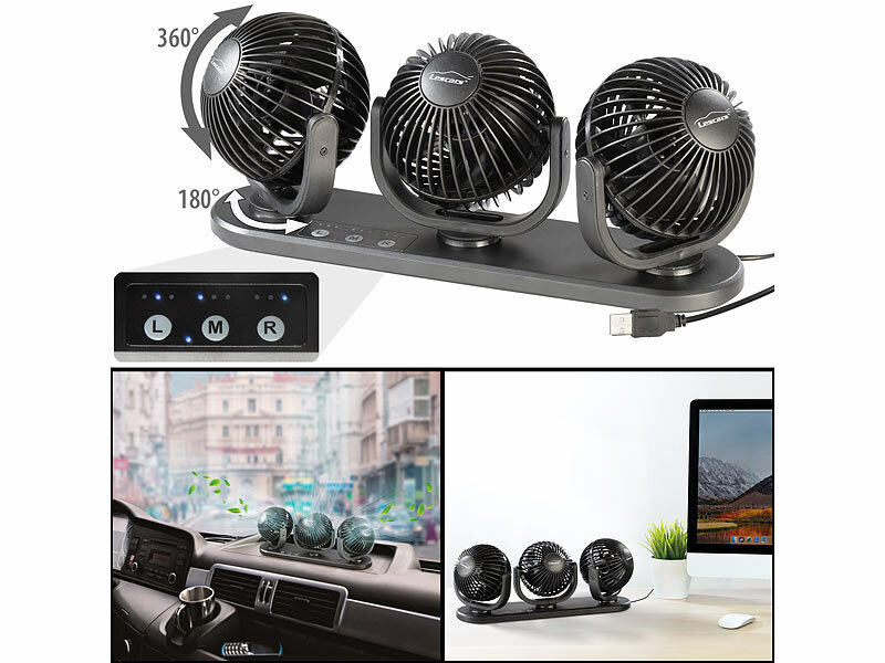 Lescars Kfz-Dreifach-Ventilator VT-80.car mit USB-Anschluss, www.pearl.de (Die Bildrechte liegen bei dem Verfasser der Mitteilung.) Lescars Kfz-Dreifach-Ventilator VT-80.car mit USB-Anschluss, www.pearl.de (Die Bildrechte liegen bei dem Verfasser der Mitteilung.)
