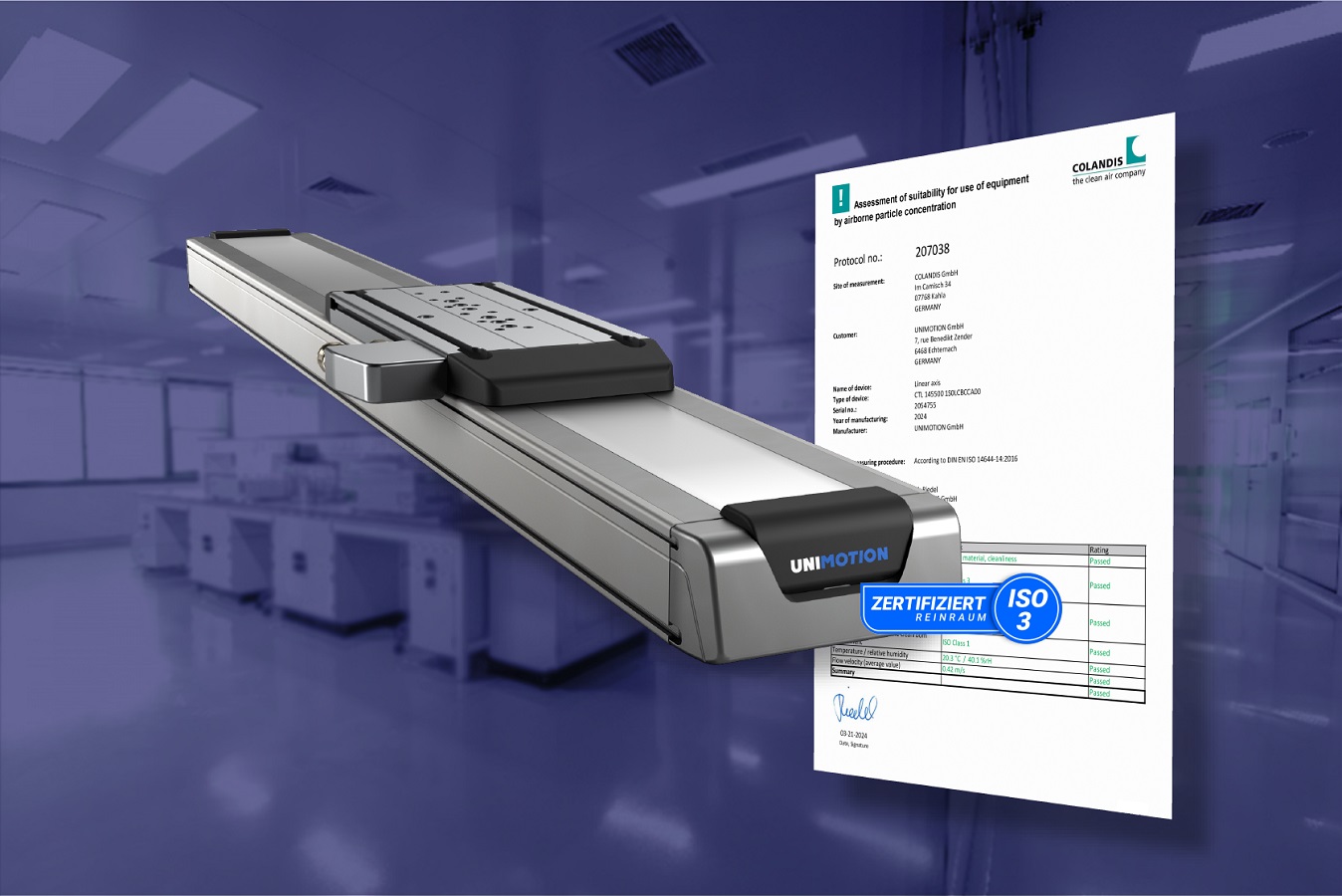 UNIMOTION erhält die ISO 3 Reinraum-Zertifizierung für CTL-Lineareinheiten UNIMOTION erhält die ISO 3 Reinraum-Zertifizierung für CTL-Lineareinheiten