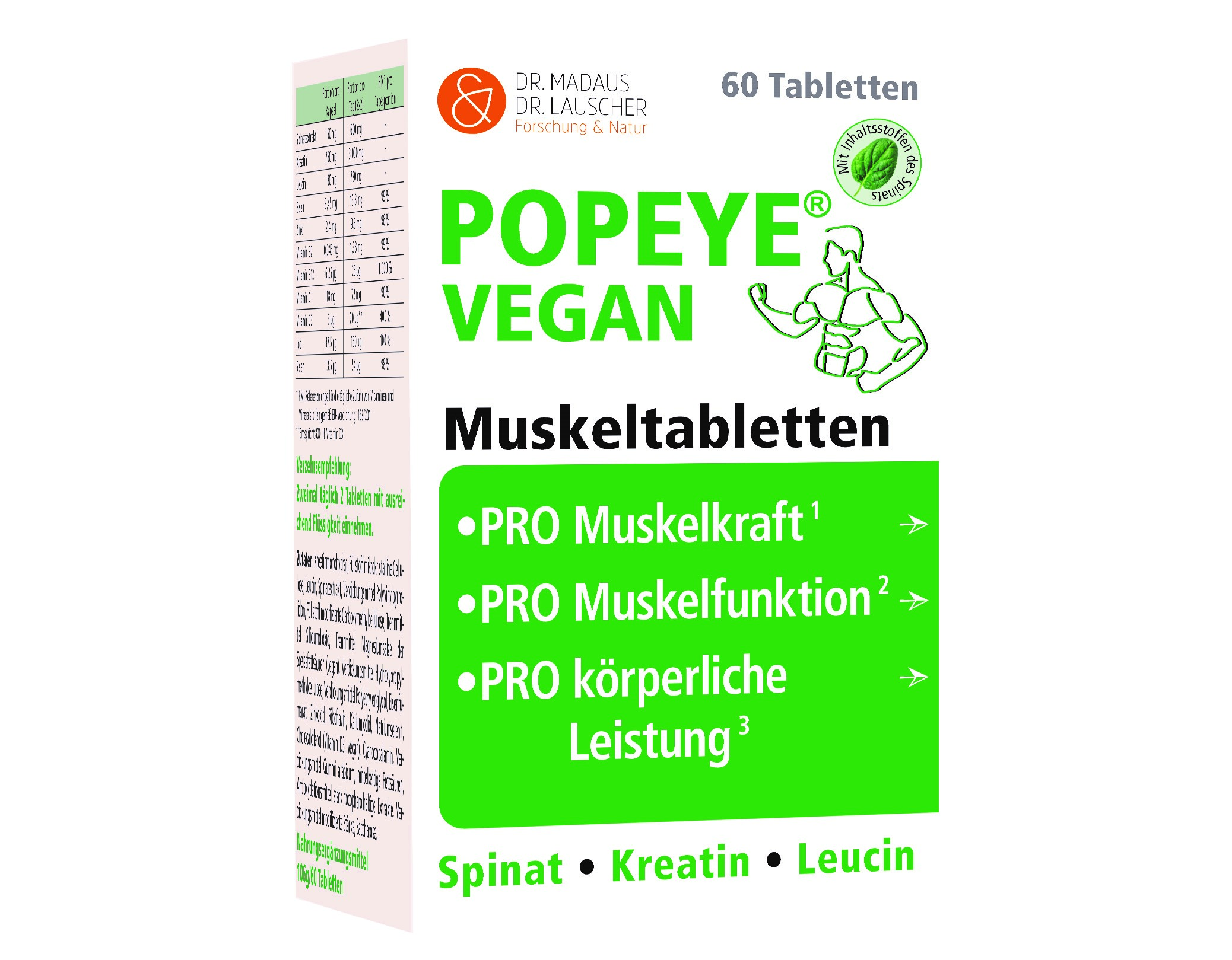 Popeye vegan: Muskeltabletten für vegane Freizeitsportler (Bildquelle: Madaus& Lauscher GmbH)