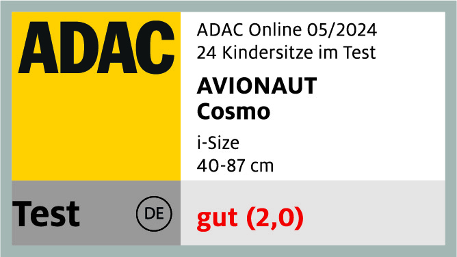 Gutes Gesamturteil beim ADAC-Kindersitztest 2024 für den AVIONAUT Cosmo. Gutes Gesamturteil beim ADAC-Kindersitztest 2024 für den AVIONAUT Cosmo.