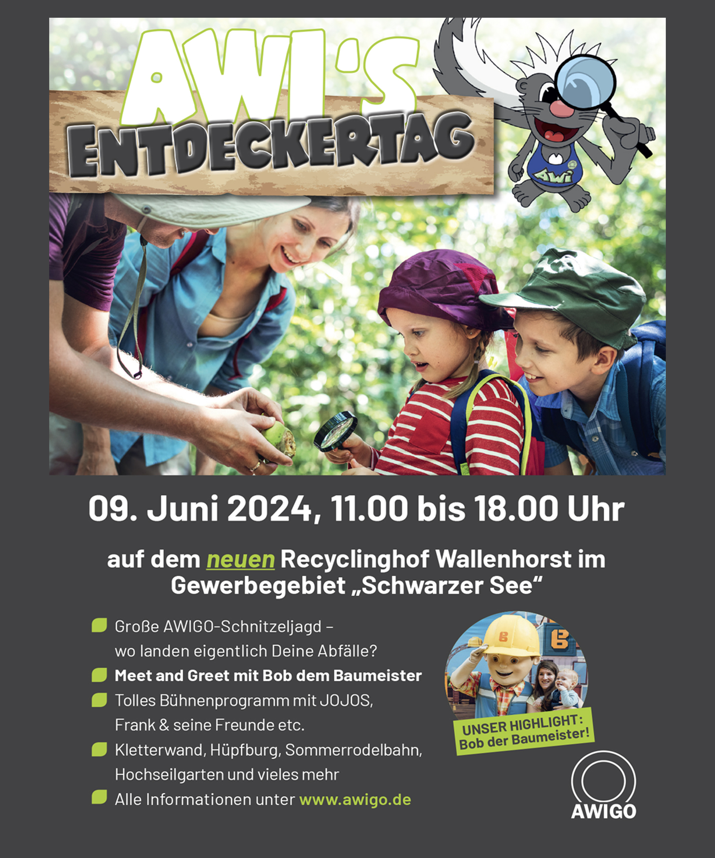 AWI freut sich auf viele Besucher beim Entdeckertag am 09. Juni in Wallenhorst. Bild: A.W. Sobott/AWIGO. AWI freut sich auf viele Besucher beim Entdeckertag am 09. Juni in Wallenhorst. Bild: A.W. Sobott/AWIGO.