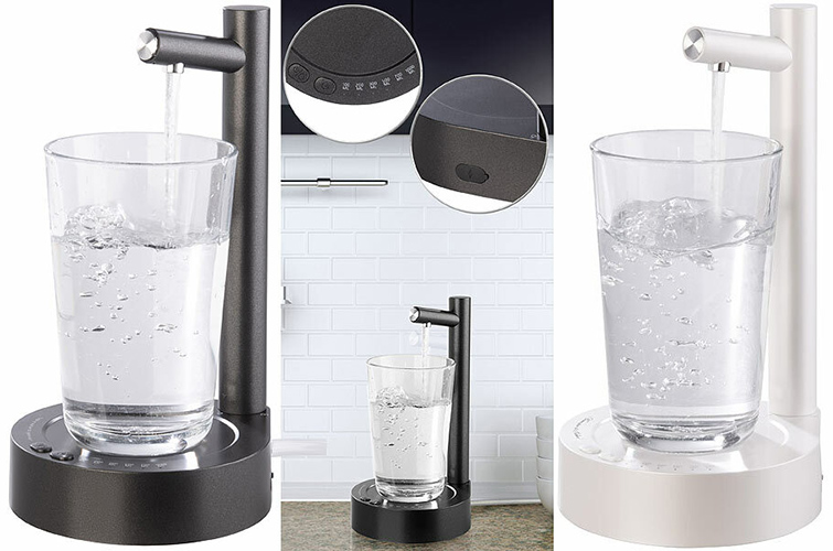 Rosenstein& Söhne Akku-Trinkwasser-Pumpe mit Edelstahl-Auslass und Becherablage, www.pearl.de (Die Bildrechte liegen bei dem Verfasser der Mitteilung.) Rosenstein& Söhne Akku-Trinkwasser-Pumpe mit Edelstahl-Auslass und Becherablage, www.pearl.de (Die Bildrechte liegen bei dem Verfasser der Mitteilung.)