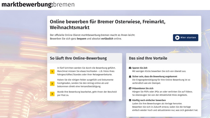 Bremen ermöglicht mit cit intelliForm die Online-Marktbewerbung (Die Bildrechte liegen bei dem Verfasser der Mitteilung.) Bremen ermöglicht mit cit intelliForm die Online-Marktbewerbung (Die Bildrechte liegen bei dem Verfasser der Mitteilung.)