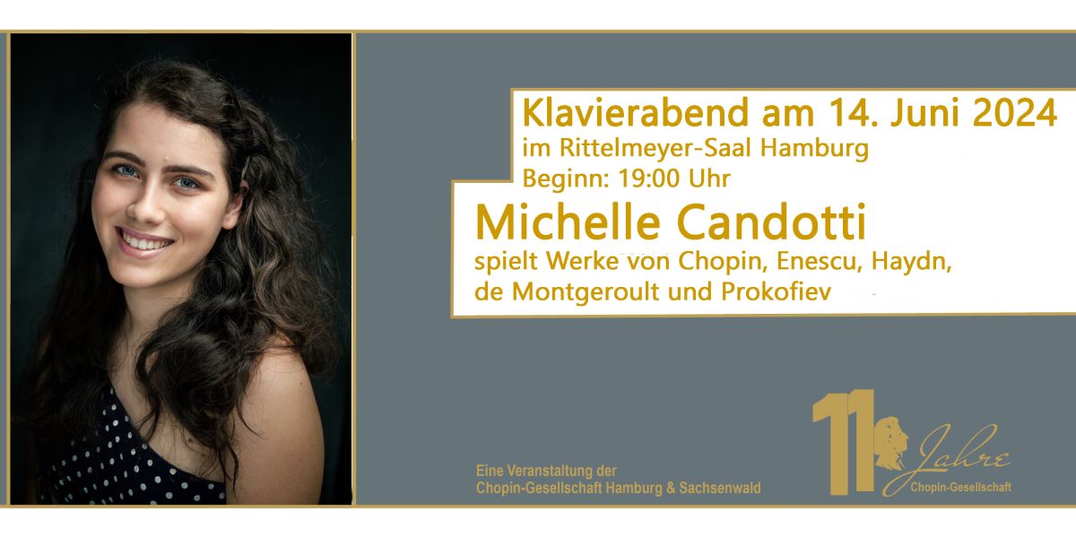 Klavierabend mit Michelle Candotti (© Chopin-Gesellschaft Hamburg-Sachsenwald e.V.) Klavierabend mit Michelle Candotti (© Chopin-Gesellschaft Hamburg-Sachsenwald e.V.)