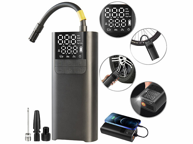 AGT Akku-Kompressor-Luftpumpe ALP-110, mit 2.000 mAh und LED-Display, bis 150 psi, www.pearl.de (Die Bildrechte liegen bei dem Verfasser der Mitteilung.) AGT Akku-Kompressor-Luftpumpe ALP-110, mit 2.000 mAh und LED-Display, bis 150 psi, www.pearl.de (Die Bildrechte liegen bei dem Verfasser der Mitteilung.)