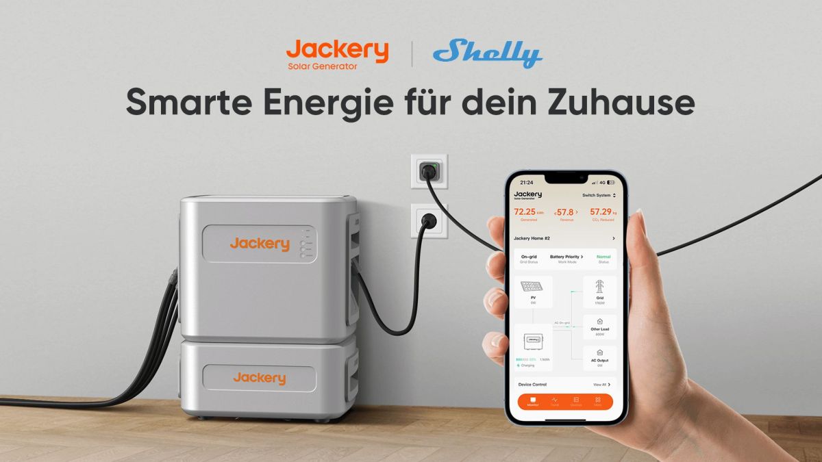 Jackery Smart Plug Pro powered by Shelly für mobiles Balkonkraftwerk Navi 2000 (©) Jackery Smart Plug Pro powered by Shelly für mobiles Balkonkraftwerk Navi 2000 (©)