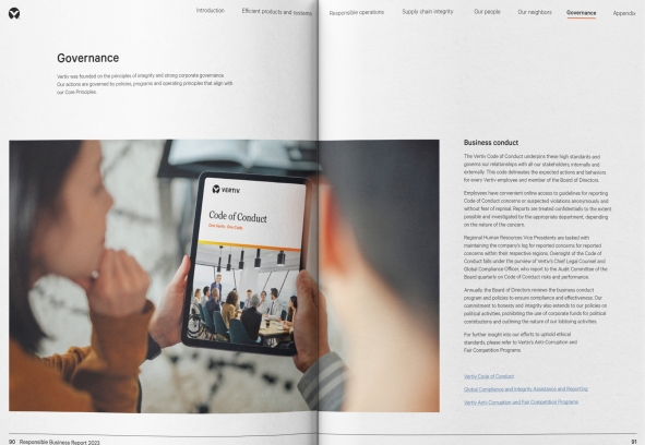 Auszug aus dem Vertiv Responsible Business Report (vormals ESG Report) (Die Bildrechte liegen bei dem Verfasser der Mitteilung.) Auszug aus dem Vertiv Responsible Business Report (vormals ESG Report) (Die Bildrechte liegen bei dem Verfasser der Mitteilung.)