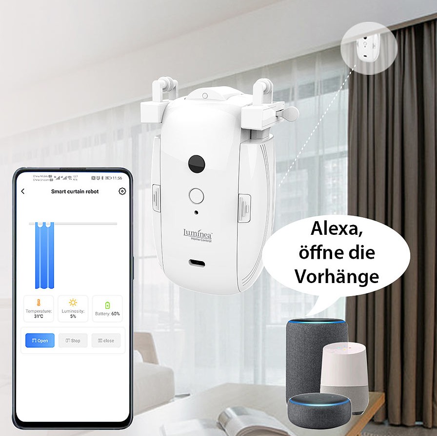 Luminea Home Control Smarter 3in1-Universal-Vorhangmotor (Die Bildrechte liegen bei dem Verfasser der Mitteilung.) Luminea Home Control Smarter 3in1-Universal-Vorhangmotor (Die Bildrechte liegen bei dem Verfasser der Mitteilung.)