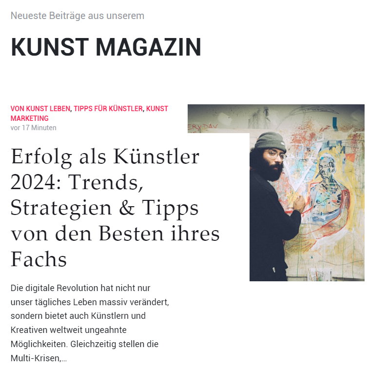 Erfolg als Künstler 2024: Trends, Strategien& Tipps von den Besten ihres Fachs (Die Bildrechte liegen bei dem Verfasser der Mitteilung.)