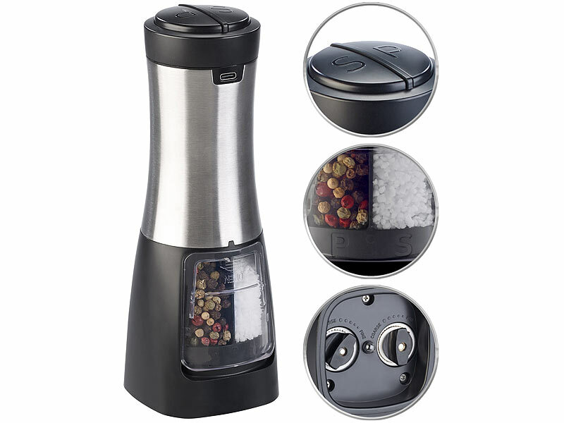 Rosenstein& Söhne 2in1-Akku-Salz-& Pfeffermühle mit zwei getrennten Kammern, silber, www.pearl.de (Die Bildrechte liegen bei dem Verfasser der Mitteilung.)