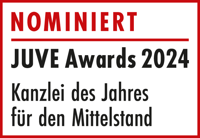 Die MOOG Partnerschaftsgesellschaft wurde für den JUVE Award„Kanzlei des Jahres für den Mittelstand (Die Bildrechte liegen bei dem Verfasser der Mitteilung.)