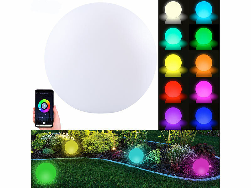 Luminea Home Control WLAN-Akku-Leuchtkugel mit RGBW-LEDs (Die Bildrechte liegen bei dem Verfasser der Mitteilung.) Luminea Home Control WLAN-Akku-Leuchtkugel mit RGBW-LEDs (Die Bildrechte liegen bei dem Verfasser der Mitteilung.)